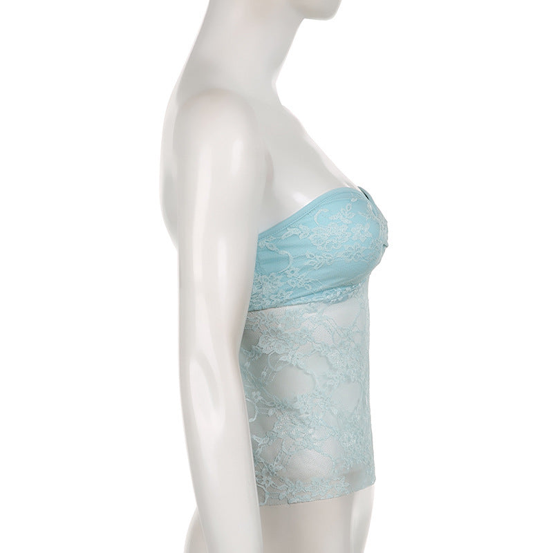 Bow Lace Tube Top Sexy Backless Lace-up Dopamine