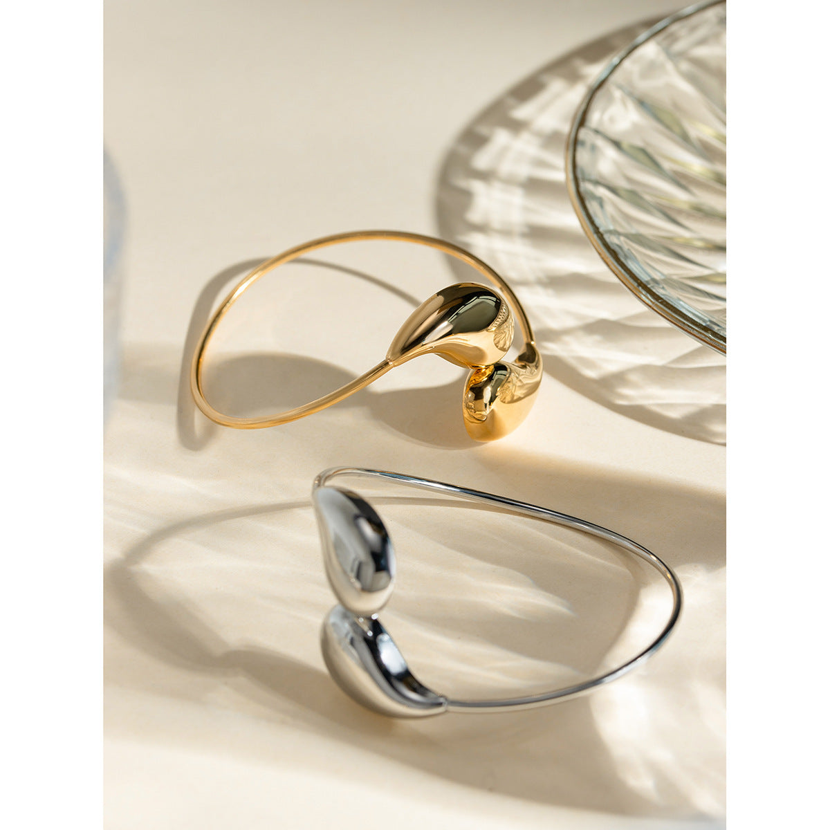 Metallic Irregular Water Drop Twist Adjustable Bangles For Women