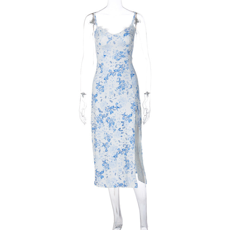 Sexy Fashion Slit Suspender Dress Summer Womens Clothing