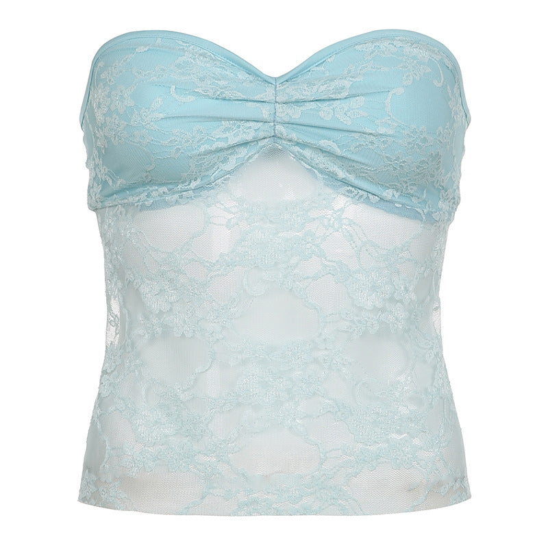 Bow Lace Tube Top Sexy Backless Lace-up Dopamine
