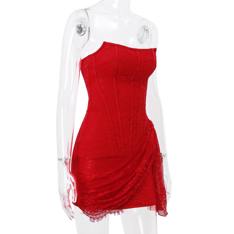 Strapless Lace Dress Party Women Fashion