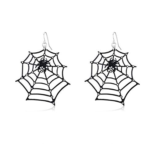 Spider Web Dangle Earrings – Black Rhinestone Halloween Jewelry
