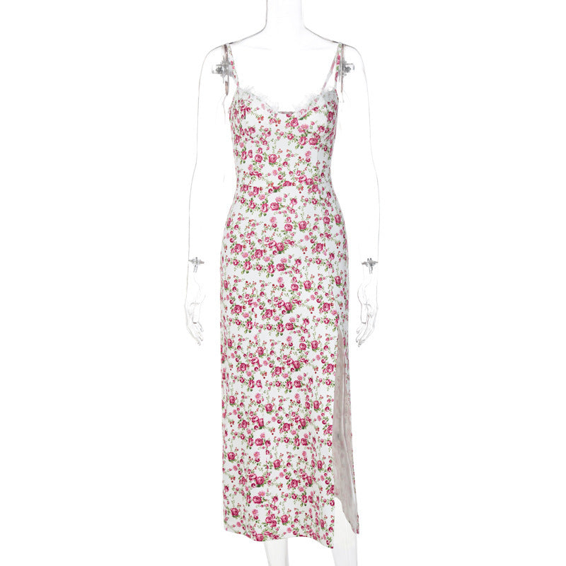 Sexy Fashion Slit Suspender Dress Summer Womens Clothing