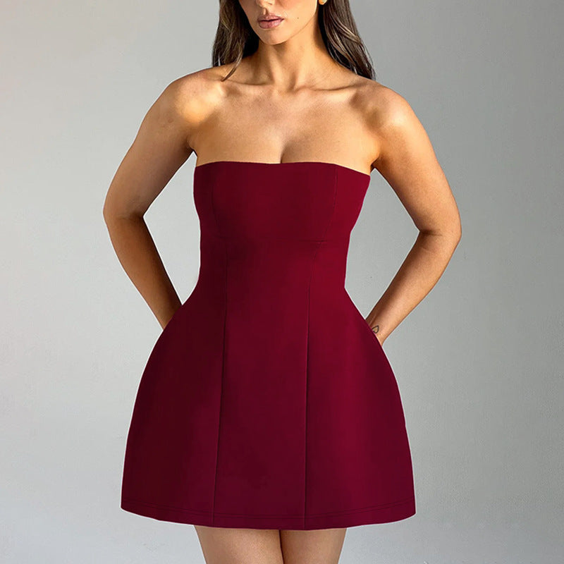 Fashion Tube Dress Summer Solid Color Casual Backless Slim Short Dresses