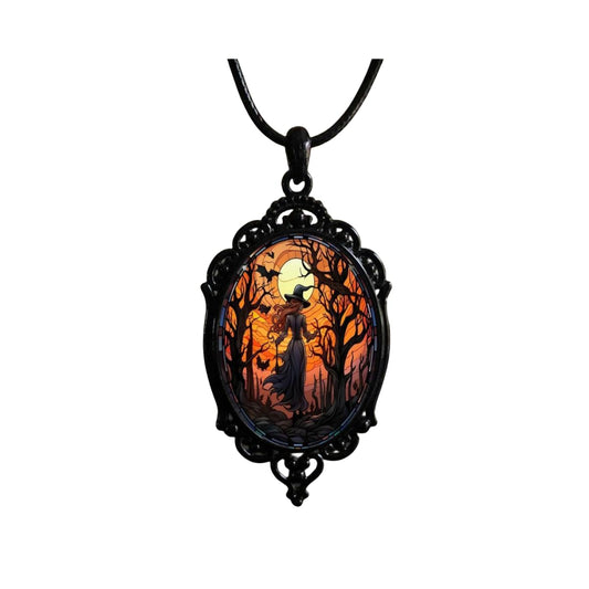 Gothic Bat Glass Pendant Necklace