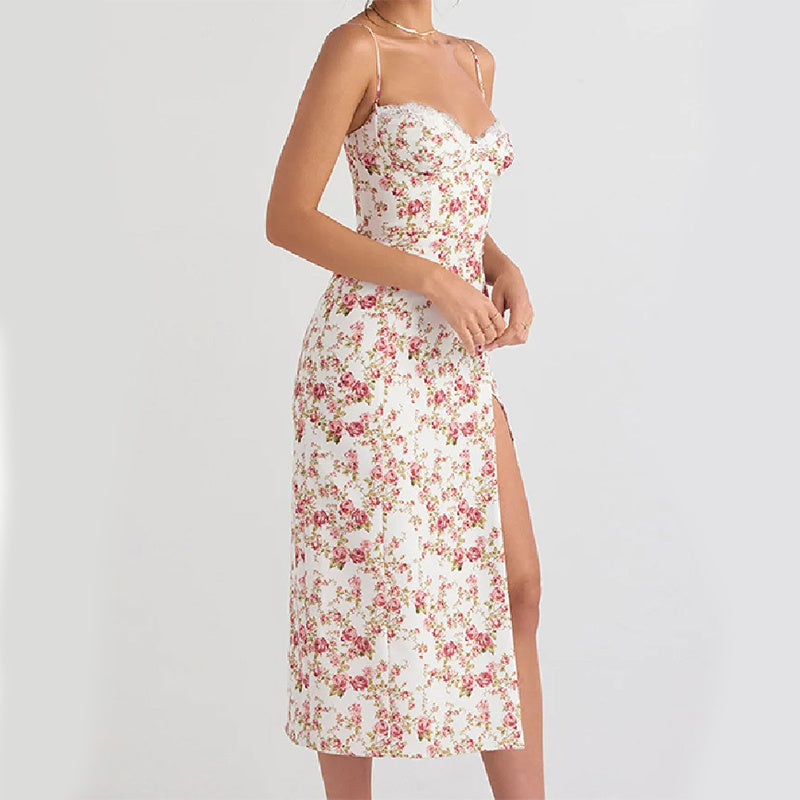 Sexy Fashion Slit Suspender Dress Summer Womens Clothing