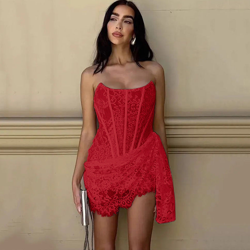 Strapless Lace Dress Party Women Fashion