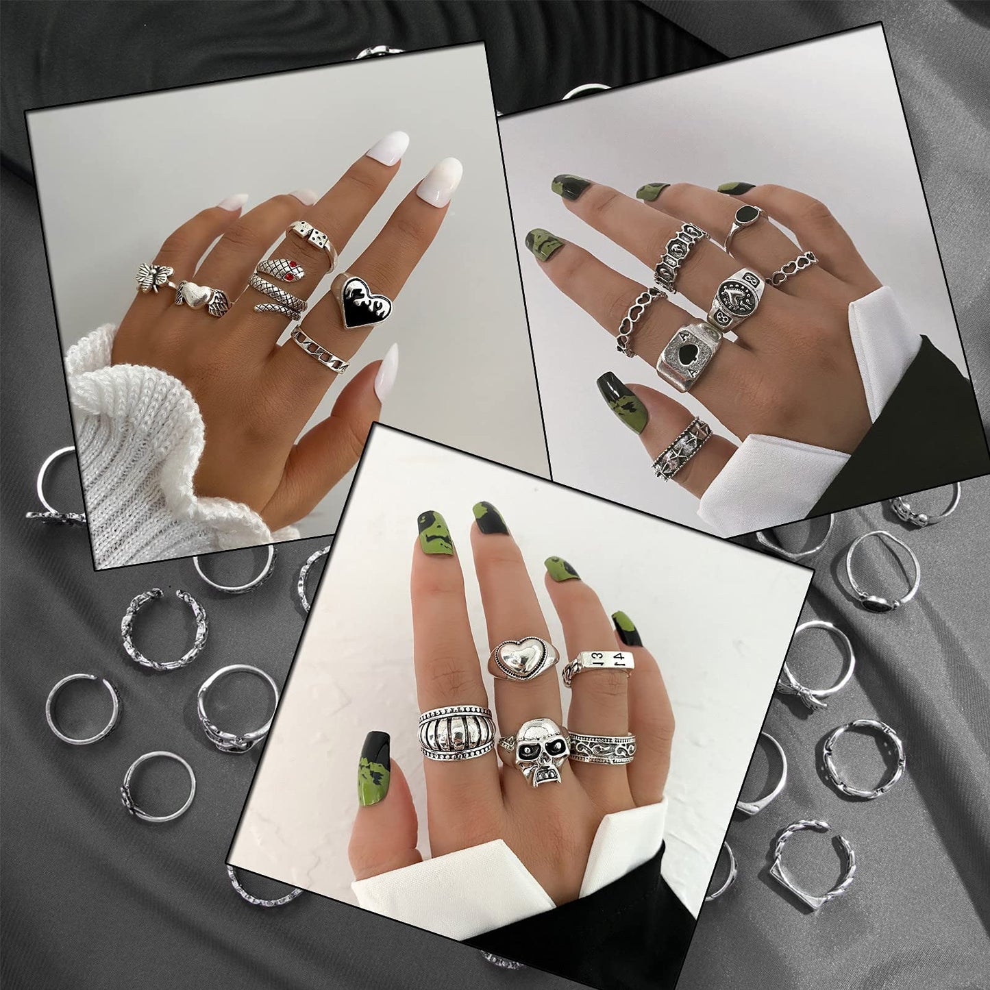 IFKM 25PCS Vintage Silver Knuckle Ring Set