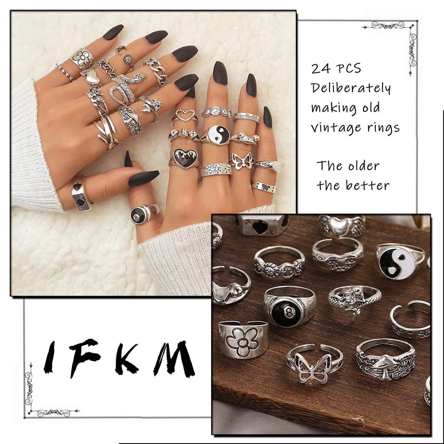 IFKM 25PCS Vintage Silver Knuckle Ring Set