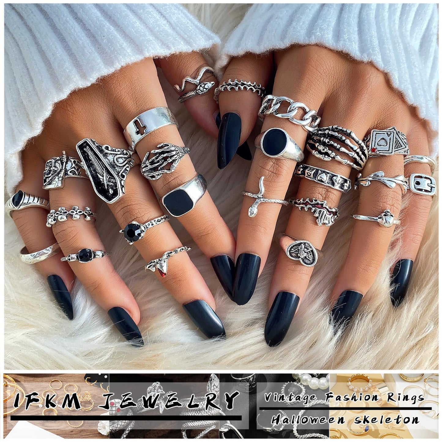 IFKM 25PCS Vintage Silver Knuckle Ring Set