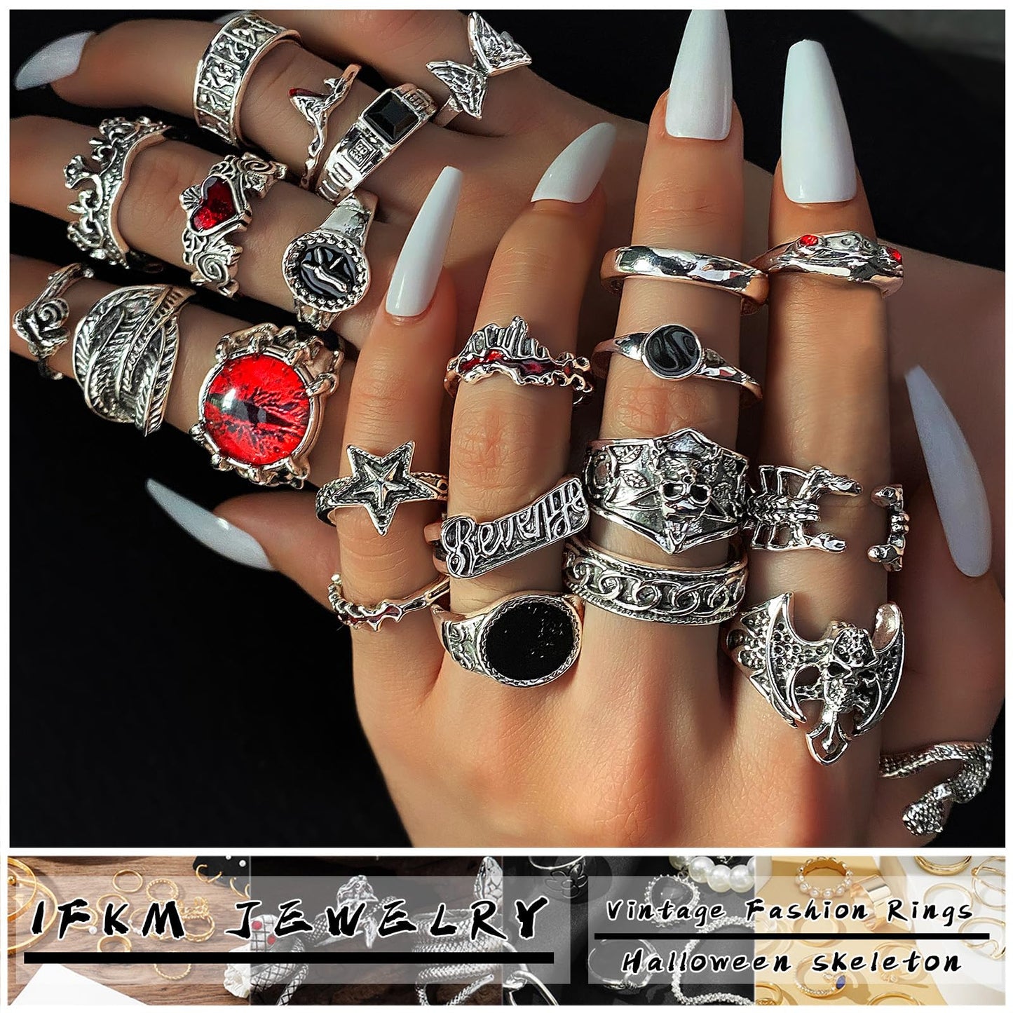 IFKM 25PCS Vintage Silver Knuckle Ring Set