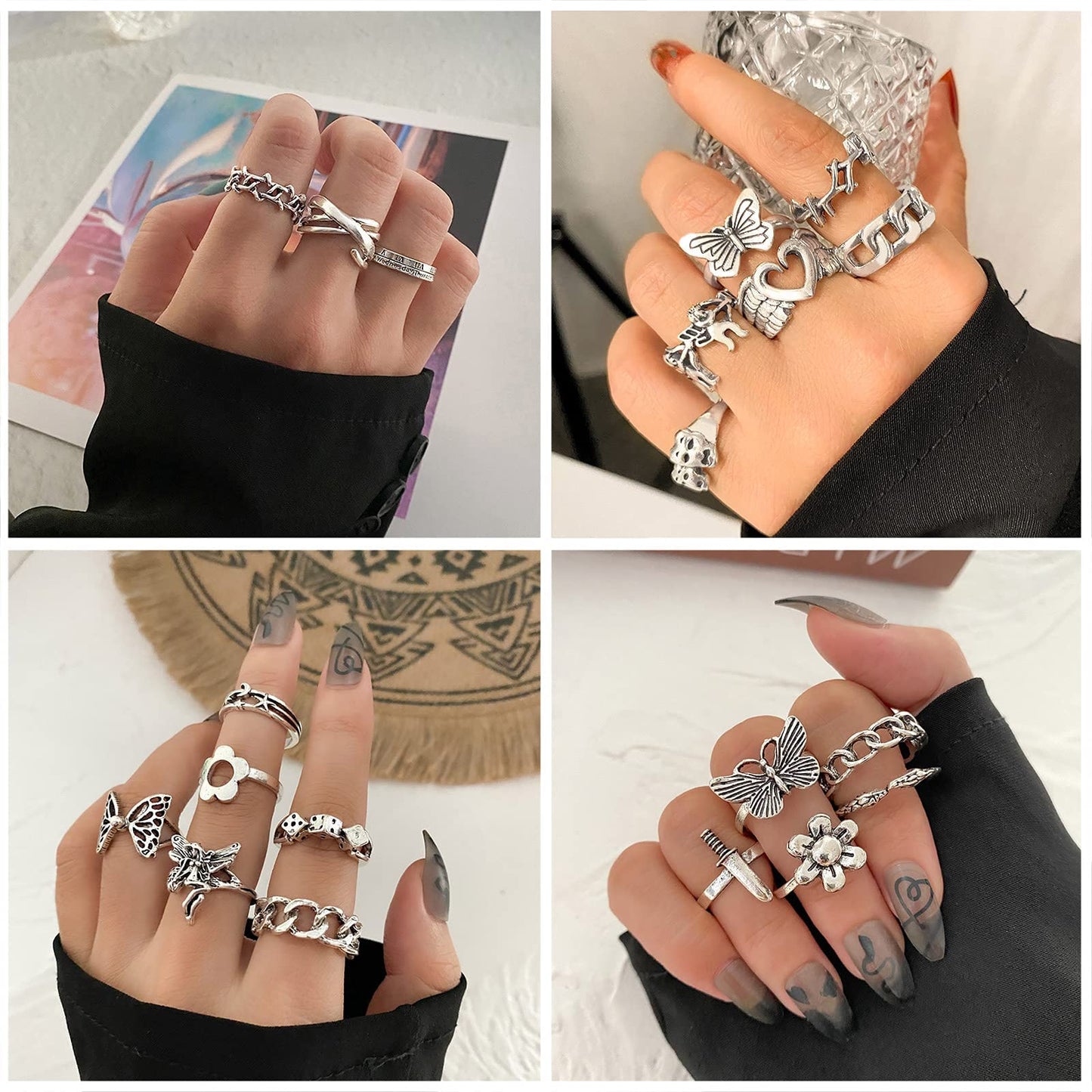 IFKM 25PCS Vintage Silver Knuckle Ring Set