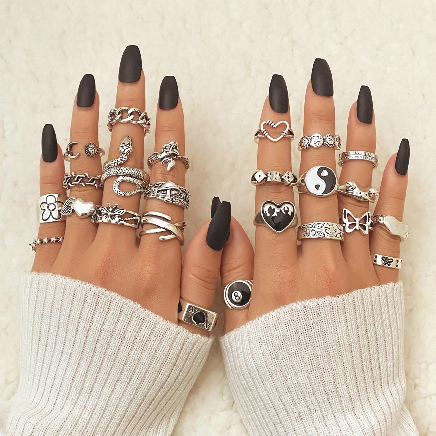 IFKM 25PCS Vintage Silver Knuckle Ring Set
