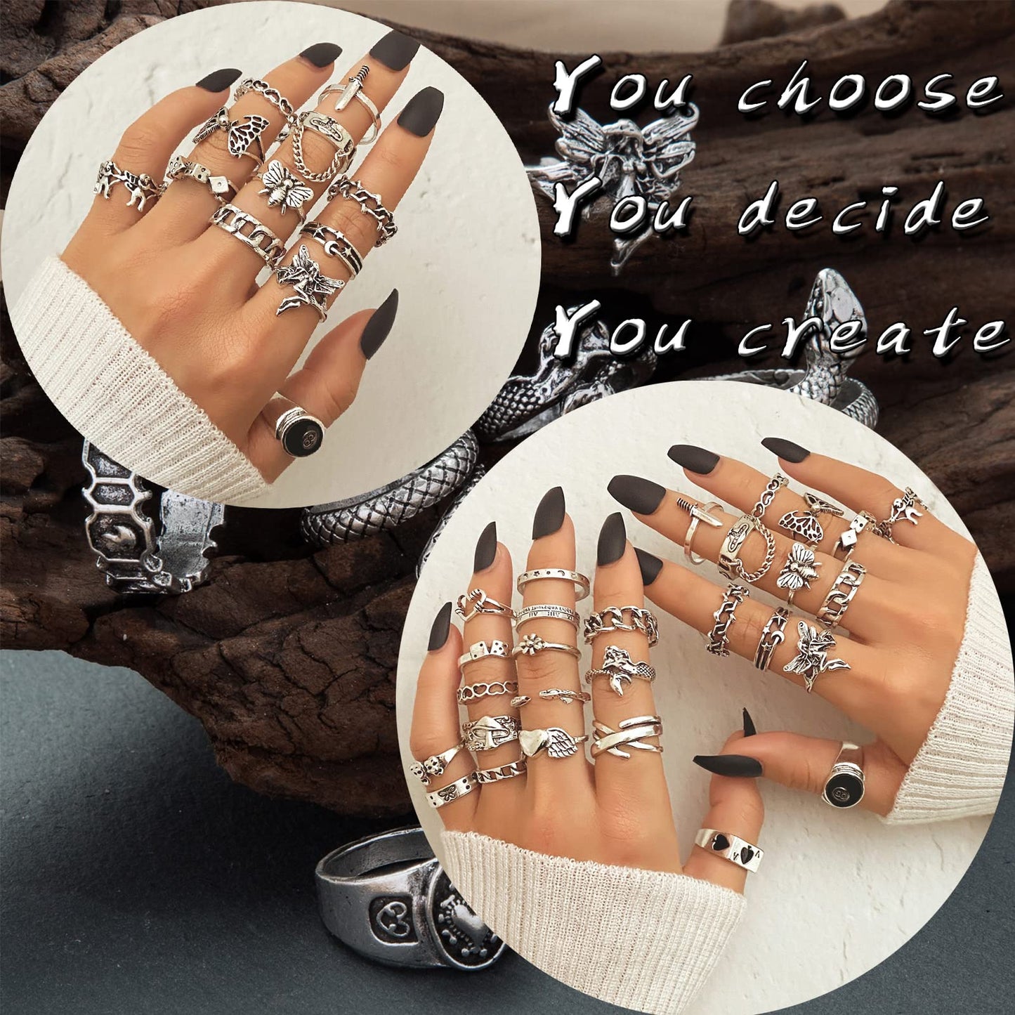 IFKM 25PCS Vintage Silver Knuckle Ring Set