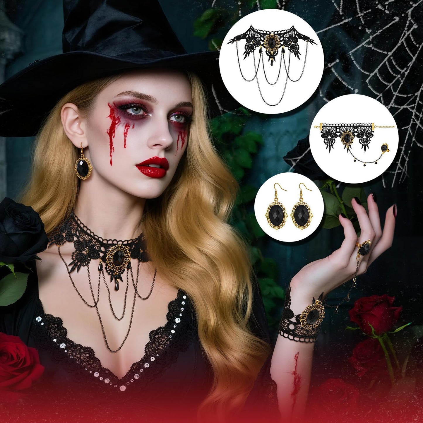 Halloween Goth Witch Jewelry Set