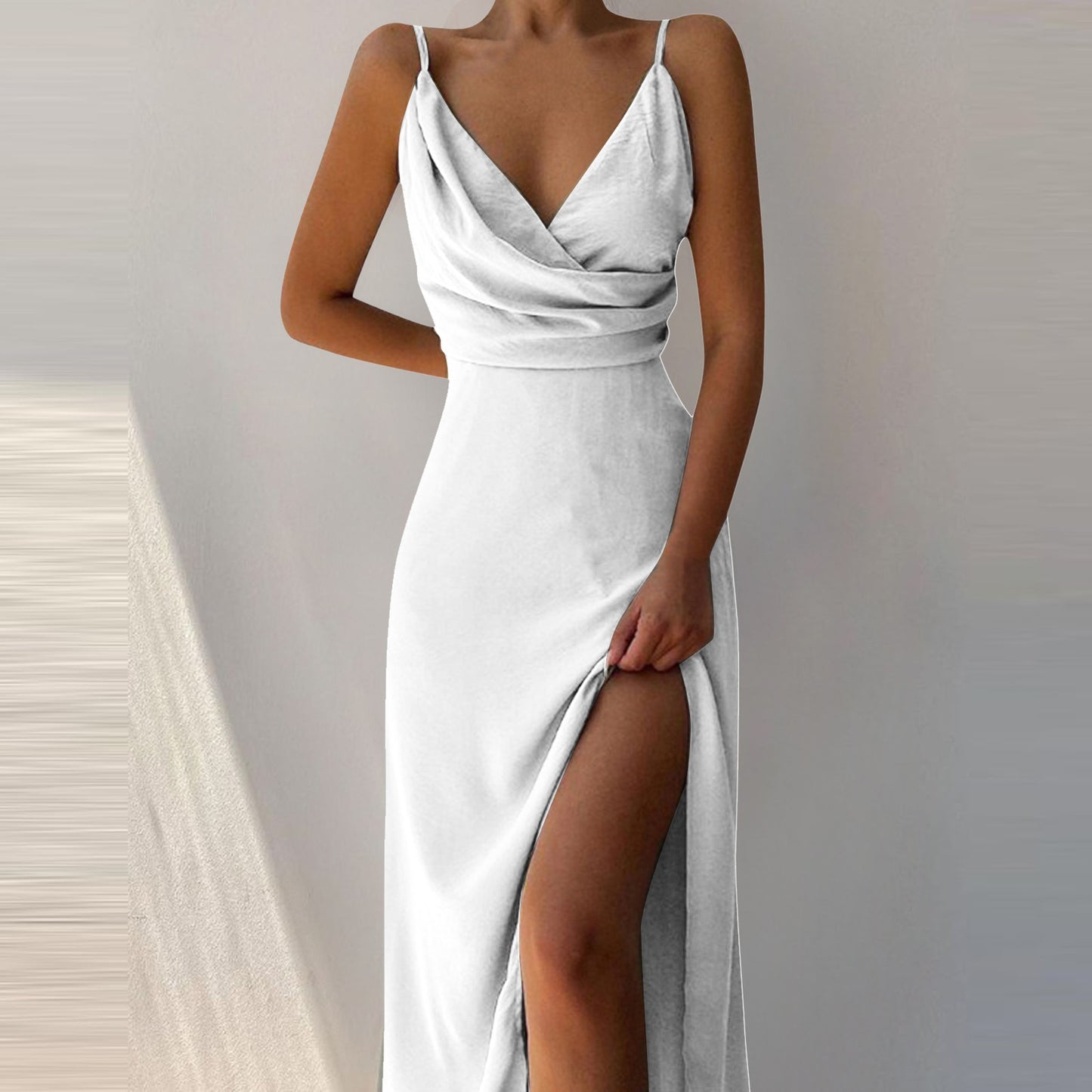 V-neck Slit Sling Dress Summer Fashion Sexy Slim Suspender Dresses