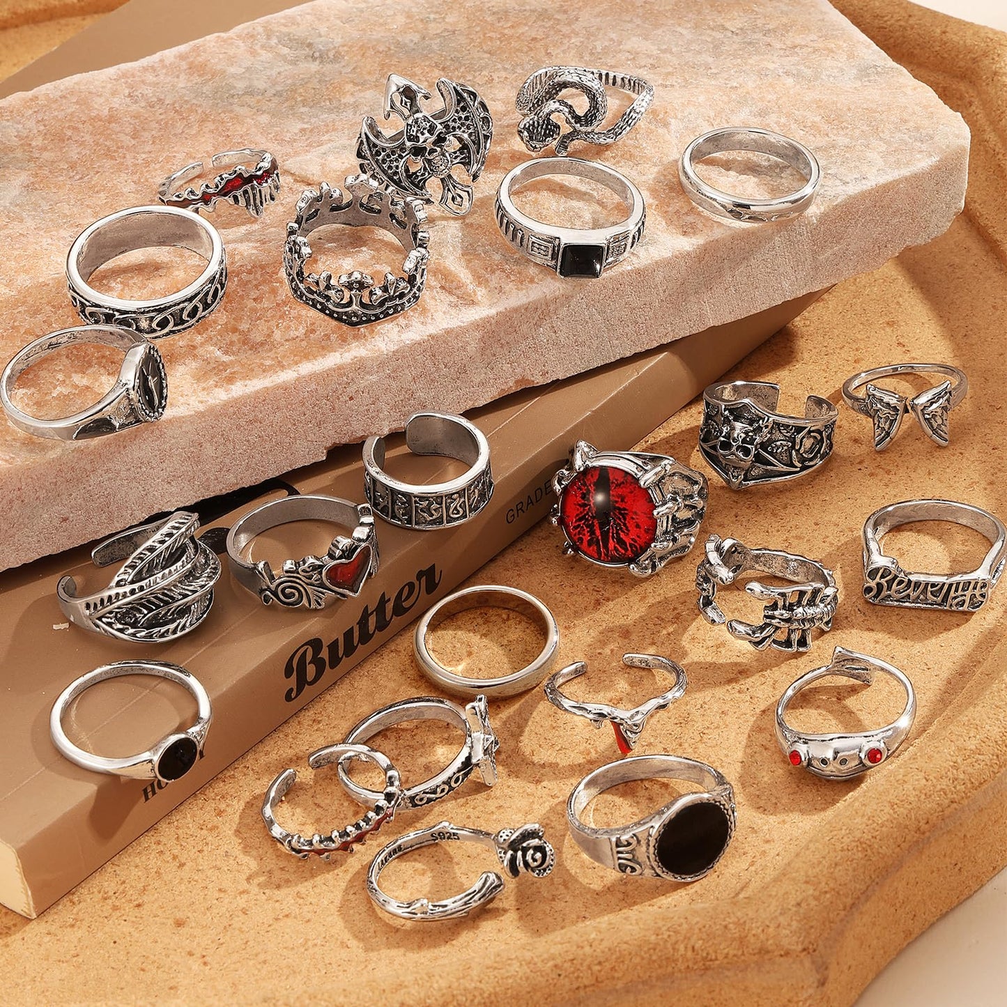 IFKM 25PCS Vintage Silver Knuckle Ring Set