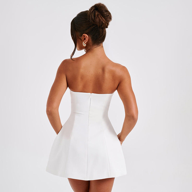 Fashion Tube Dress Summer Solid Color Casual Backless Slim Short Dresses