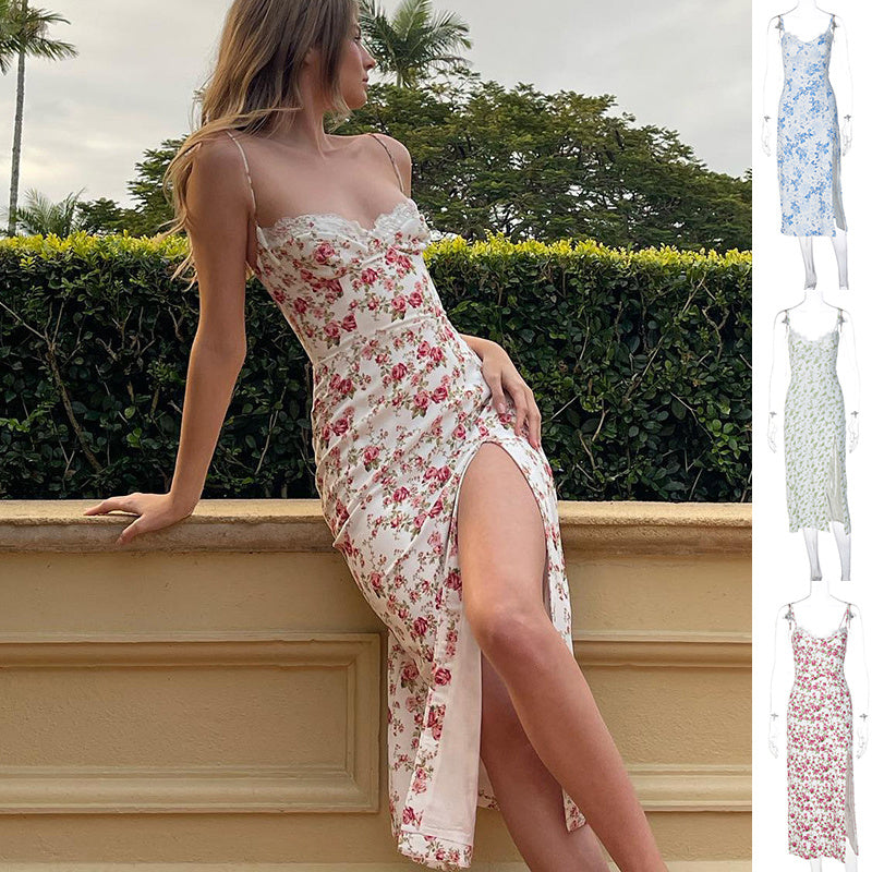 Sexy Fashion Slit Suspender Dress Summer Womens Clothing