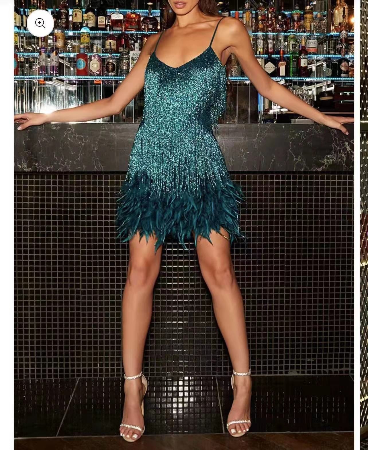 Women V Neck Spaghetti Strap Stitching Dresses
