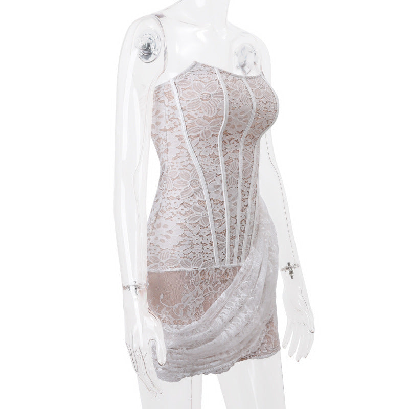 Strapless Lace Dress Party Women Fashion