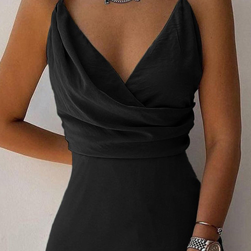 V-neck Slit Sling Dress Summer Fashion Sexy Slim Suspender Dresses