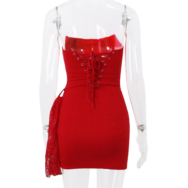 Strapless Lace Dress Party Women Fashion
