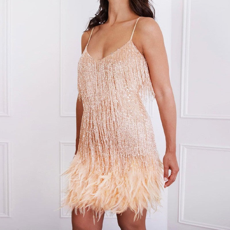 Women V Neck Spaghetti Strap Stitching Dresses