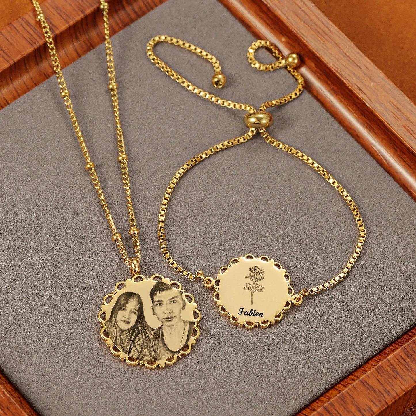 Customized Engraved Photo Stainless Steel Lace Necklace