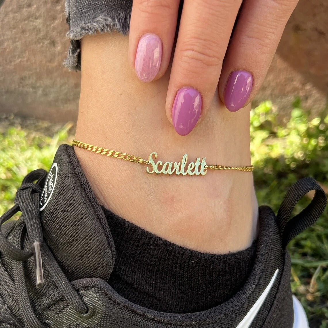 Stainless Steel Gold Color Nameplate Ankle Bracelet Handmade Gifts For Her