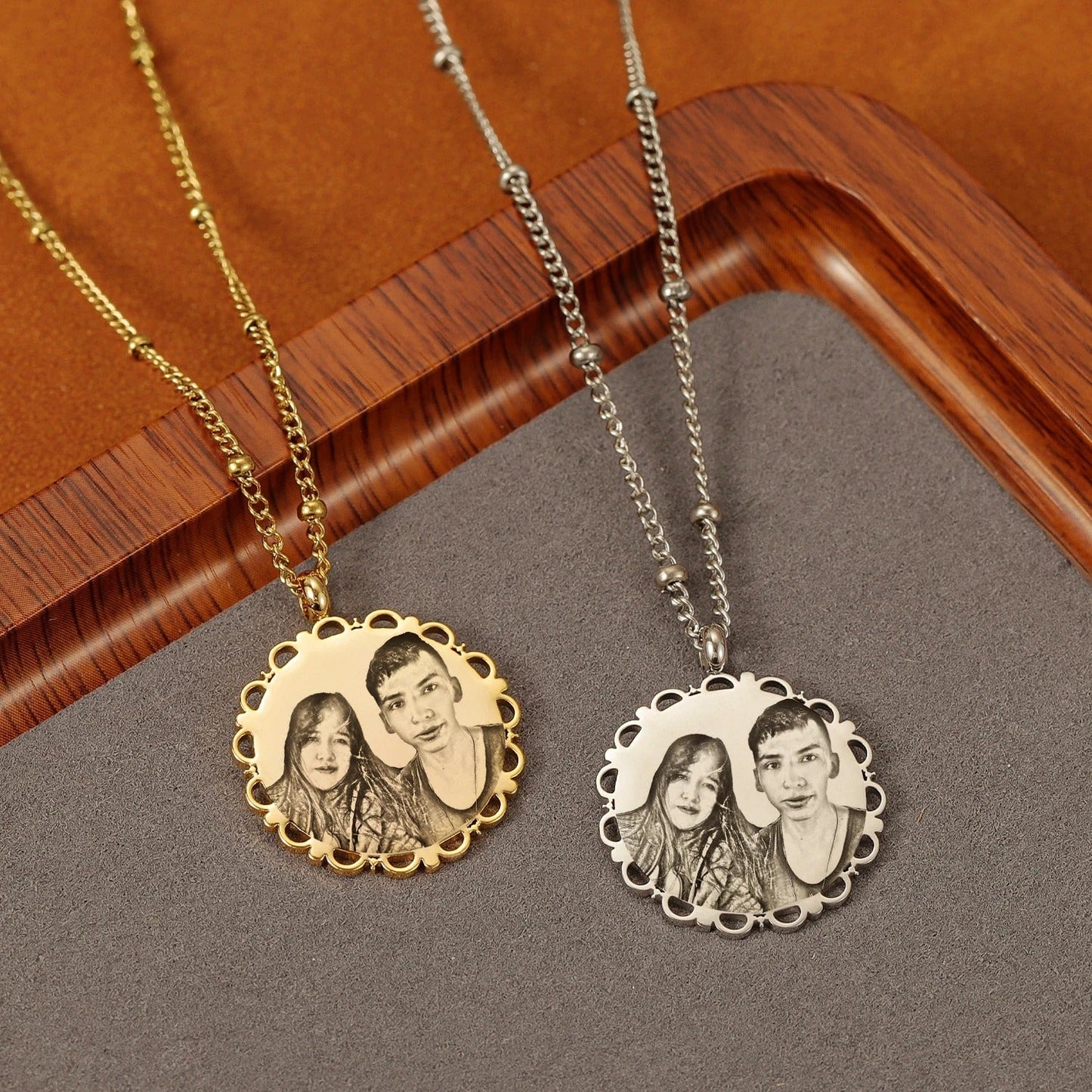 Customized Engraved Photo Stainless Steel Lace Necklace