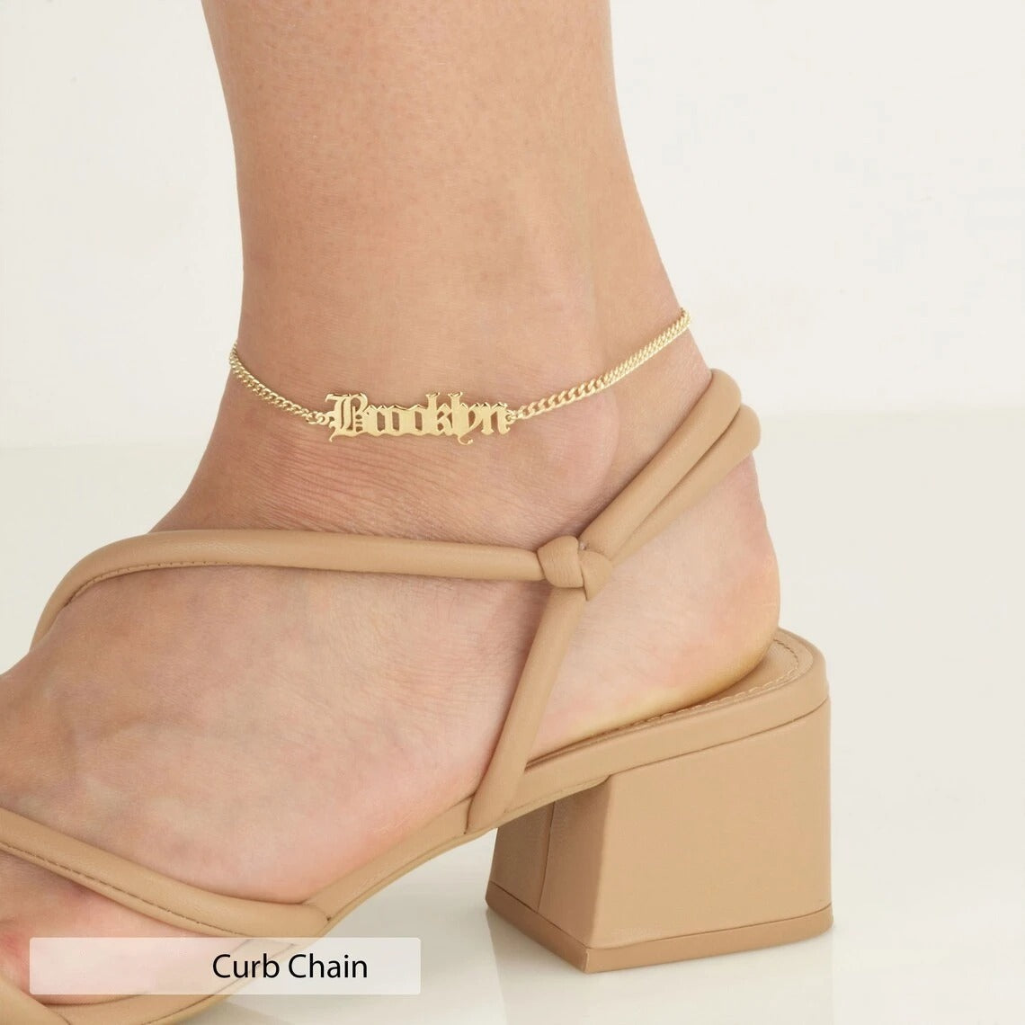 Stainless Steel Gold Color Nameplate Ankle Bracelet Handmade Gifts For Her