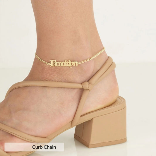Stainless Steel Gold Color Nameplate Ankle Bracelet Handmade Gifts For Her