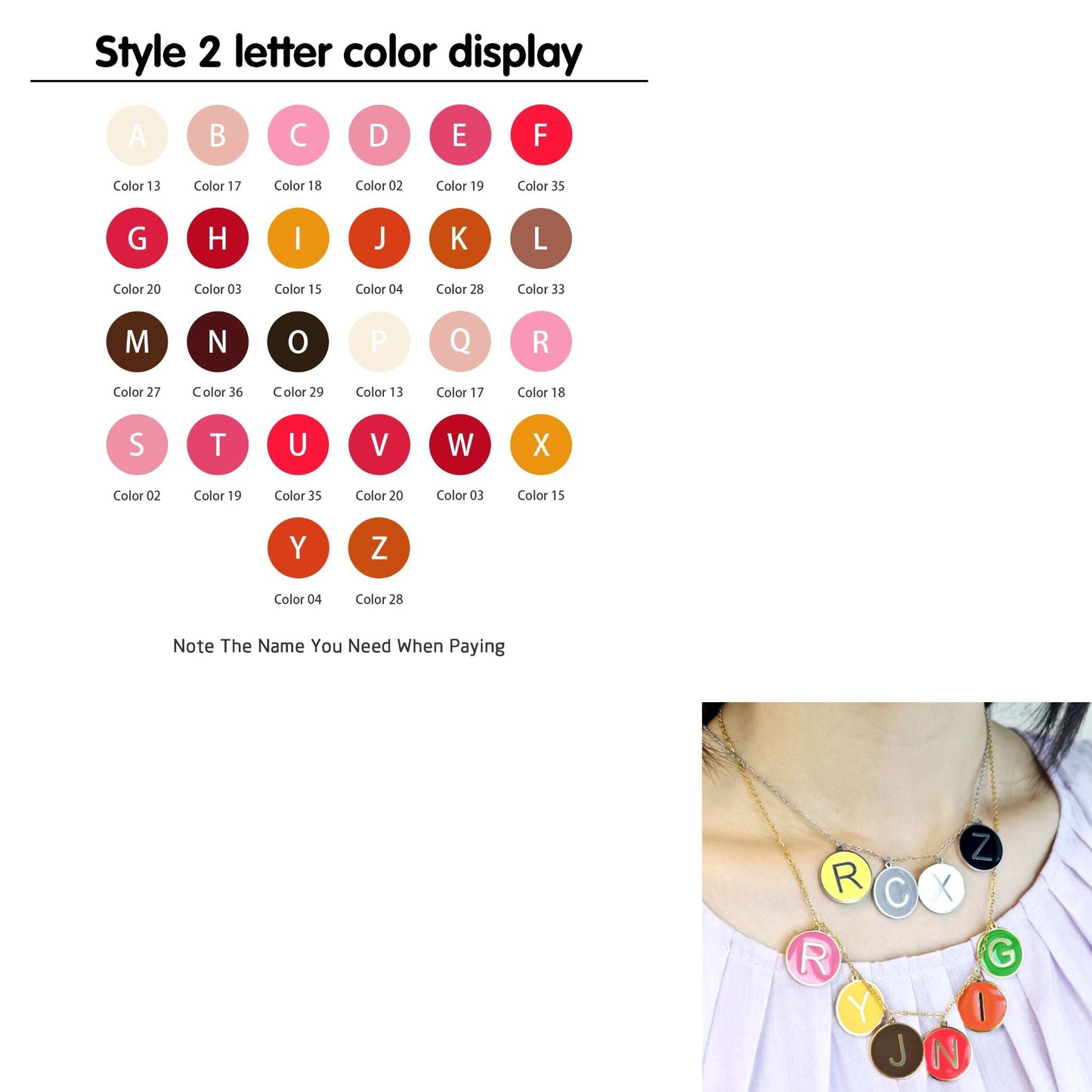 20mm Disc Initial Letter Charm Personalized Enamel Necklace