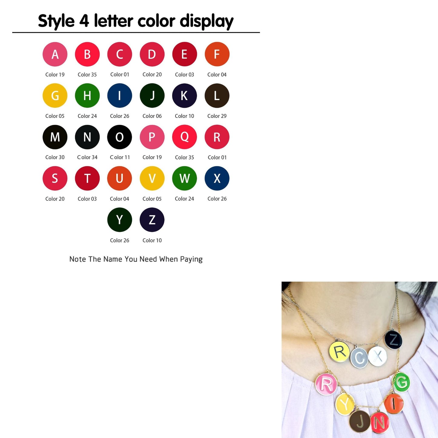 20mm Disc Initial Letter Charm Personalized Enamel Necklace