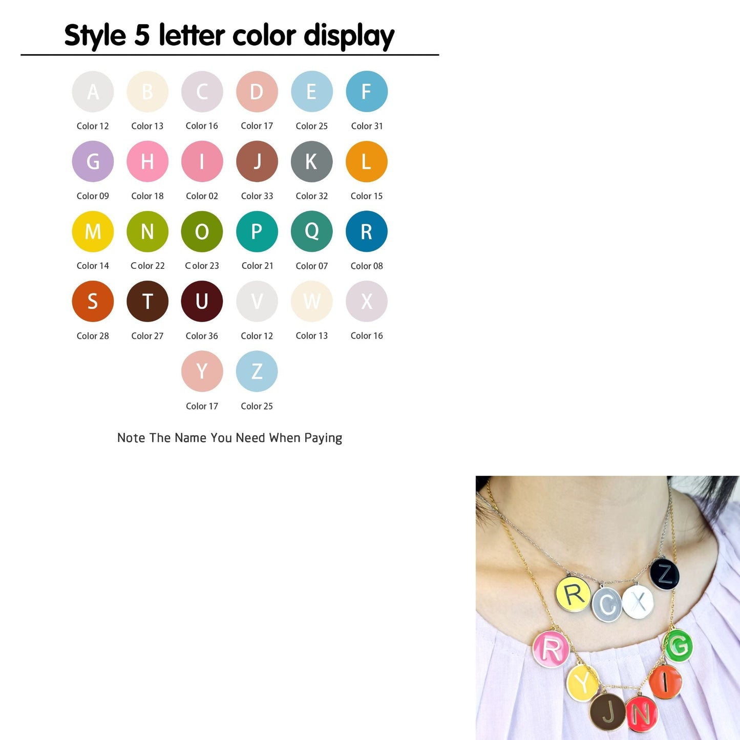 20mm Disc Initial Letter Charm Personalized Enamel Necklace