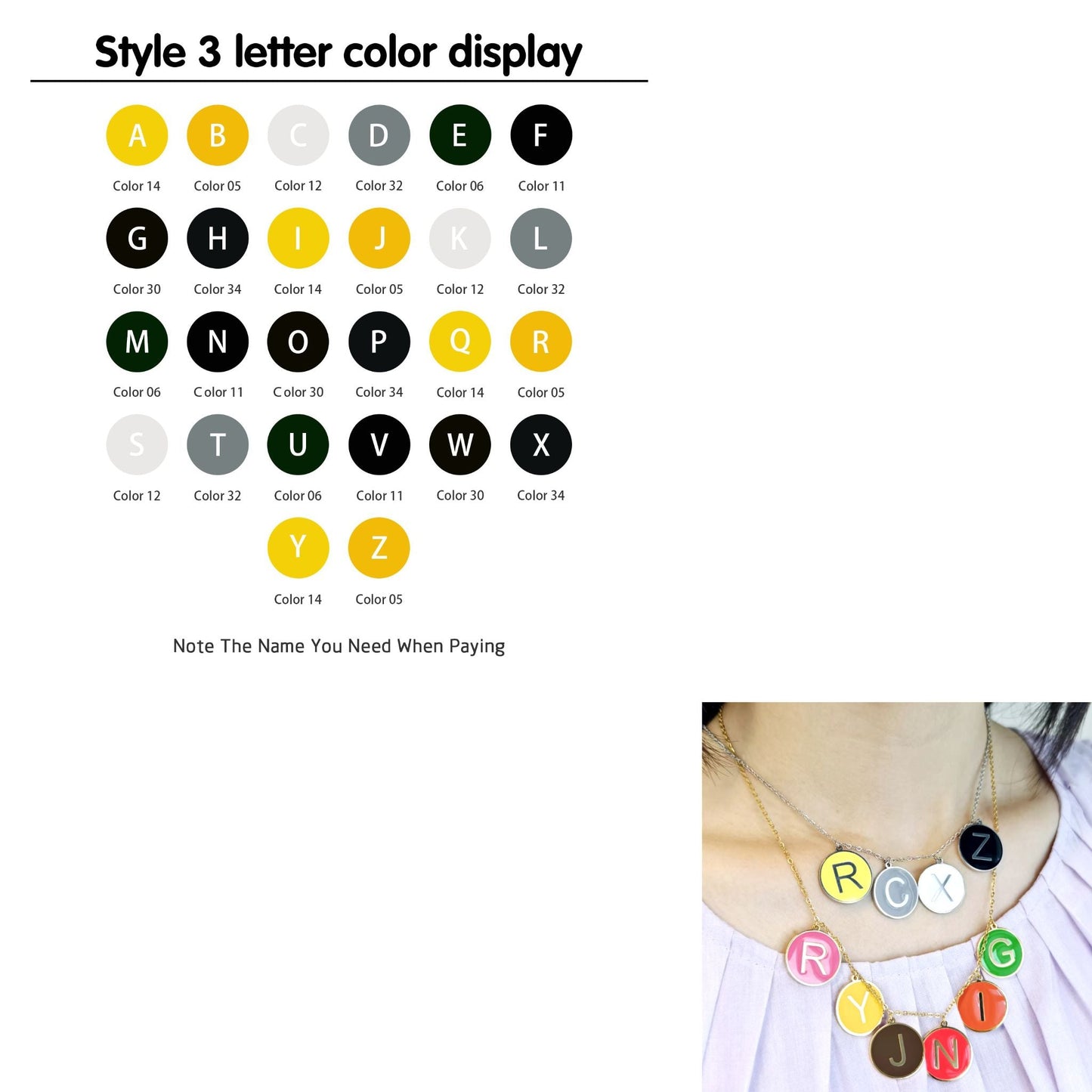 20mm Disc Initial Letter Charm Personalized Enamel Necklace