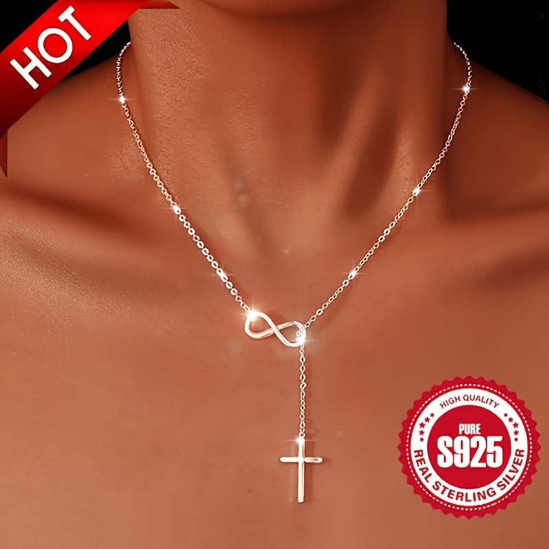 Pure Sterling Silver Infinity Lucky 8 Cross Pendant Necklace