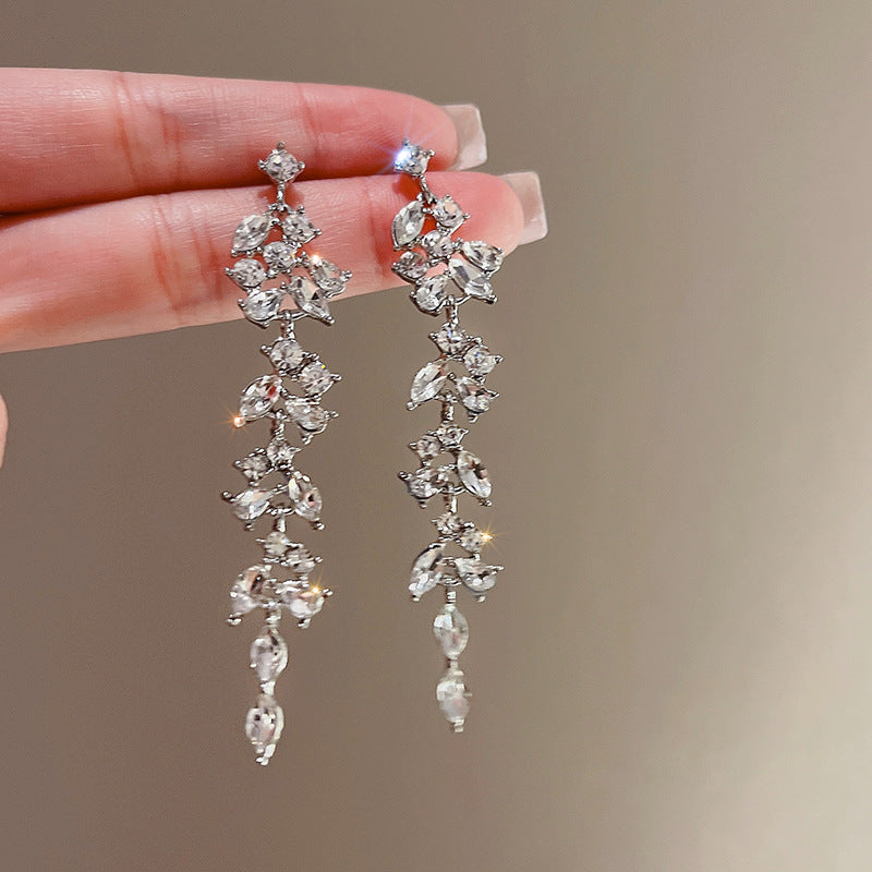 Elegant Rhinestone Long Twig Dangle Earrings for Women