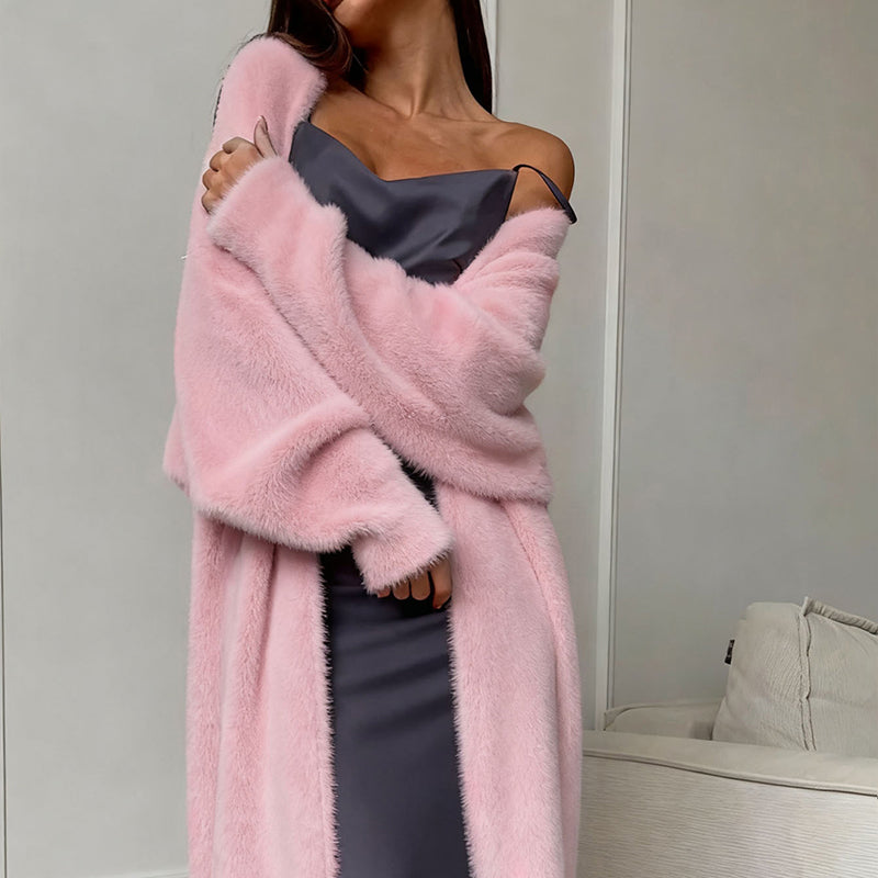 Womens Furry Long Cardigan Duster