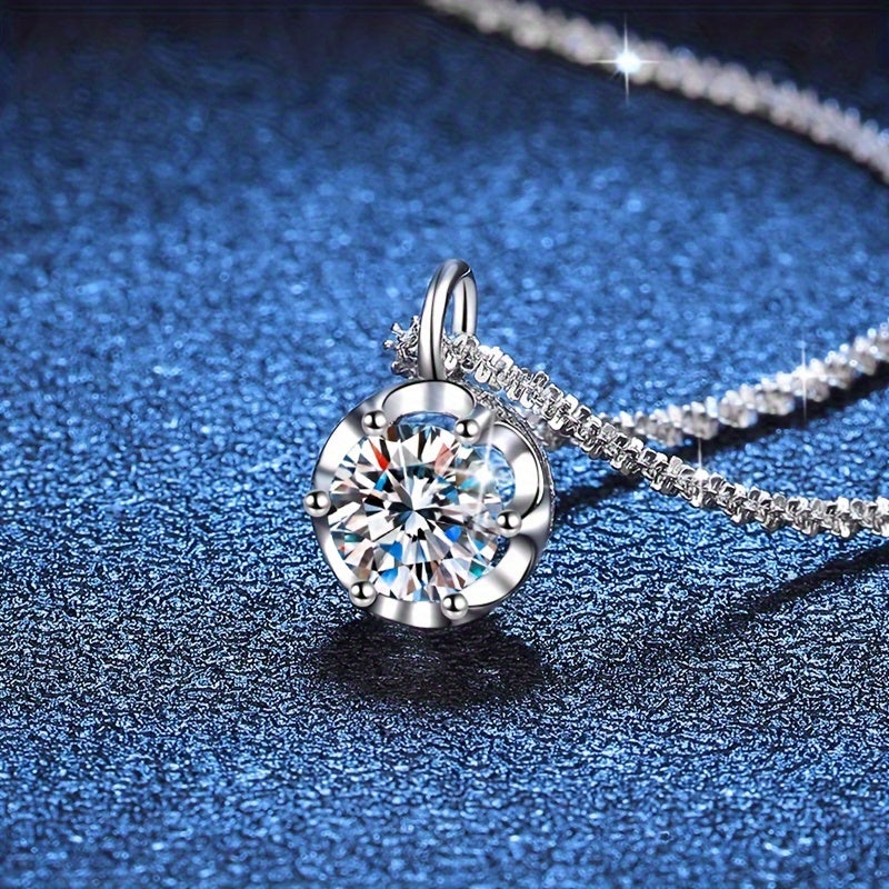 Sterling Silver 1ct Moissanite Crown Pendant Necklace