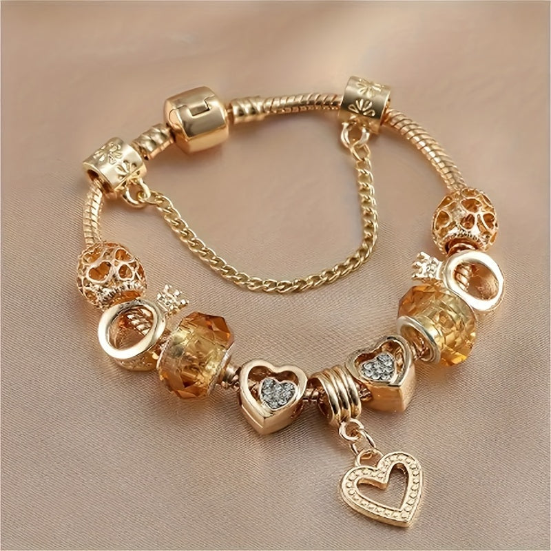 Golden Charm Bracelet with Heart Pendants