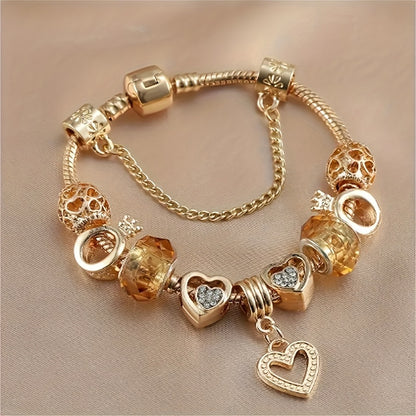 Golden Charm Bracelet with Heart Pendants