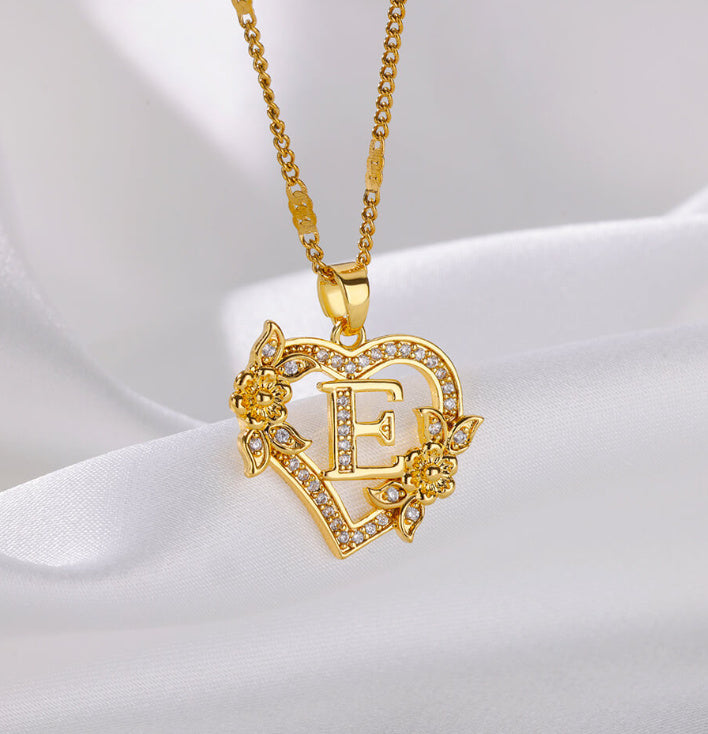 Fashion Hollowed-out Love Heart Flowers Letter Necklace