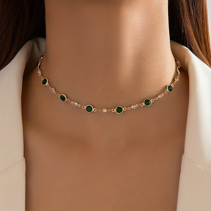 Vibrant Retro Green Synthetic Gemstone Chain Necklace