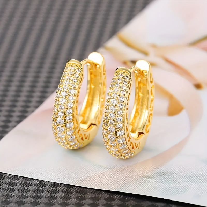 Full Sparkling Zirconia Golden Hoop Earrings