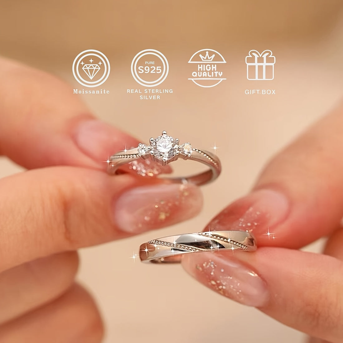 Elegant 1 Carat Moissanite Couple Rings