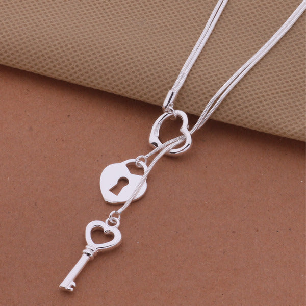 Snake bone love lock key necklace