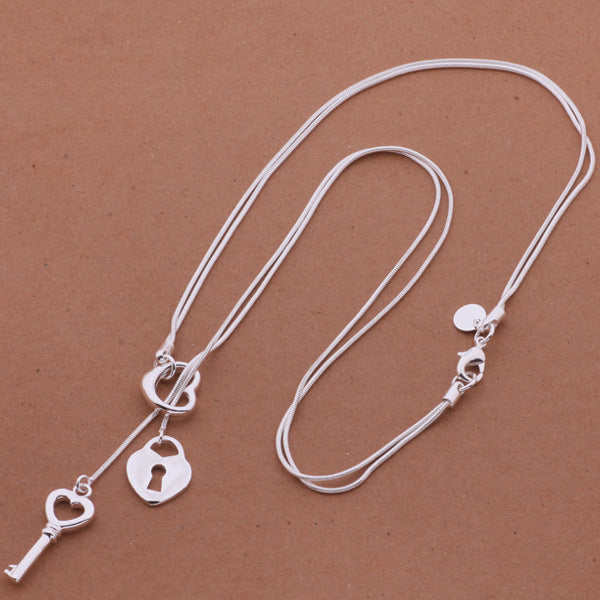 Snake bone love lock key necklace