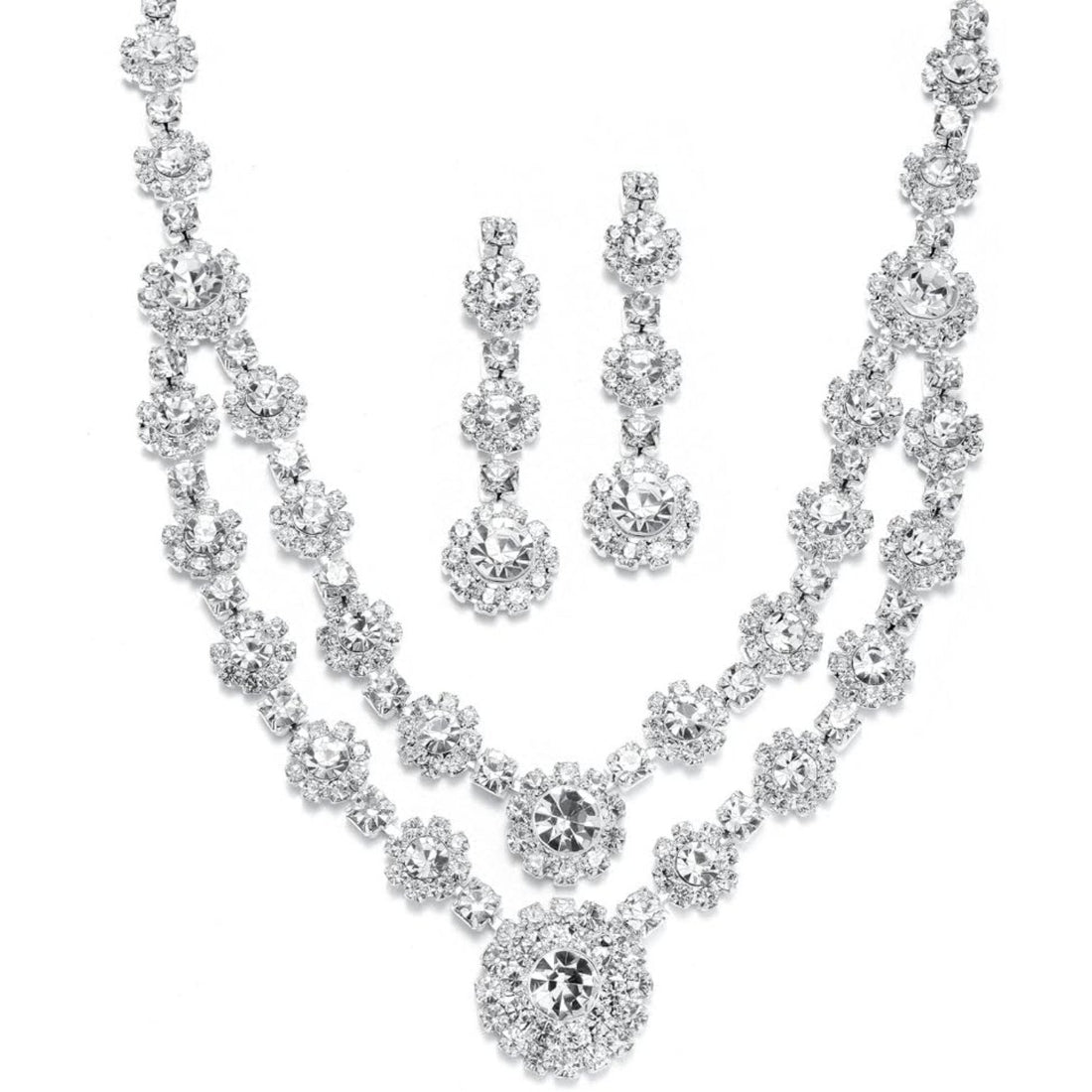 Mariell 2pcs Rhinestone Crystal Earring and Necklace Set